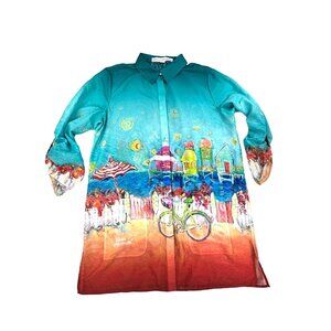 Leoma Lovegrove Beach Scene Tunic Top Small Vibrant Colors Florida Girl